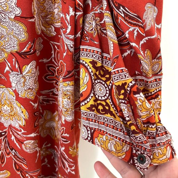 Lucky Brand Red Floral Print Bohemian Peasant Tunic Top Womens Size 2X - Picture 4 of 9